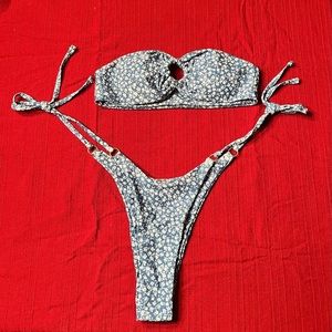 Blue and White Flower Two-Piece Swim Suit